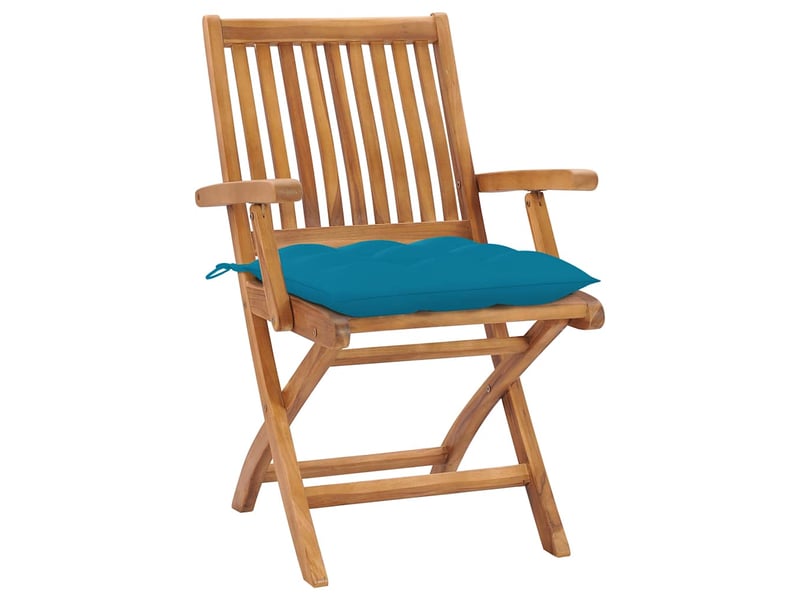 Lot de 2 chaises pliantes de jardin, chaise d'extérieur avec coussins bleu clair, en bois de teck massif cf31968 - Conforama A