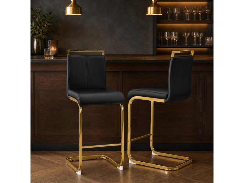  Tabourets de bar lot de 2 avec repose-pieds - lpospi - dossier haut, assise 63,5 cm, métal, pu - noir et doré  - Conforama C