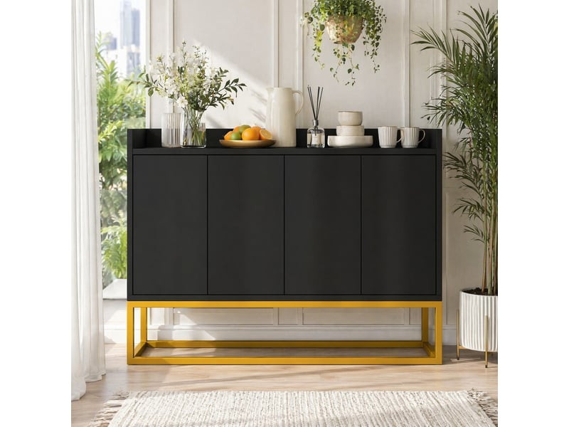 Buffet 4 portes sans poignées avec étagères réglables pour cuisine en panneaux de particules 120×30×80 cm noir - Conforama B