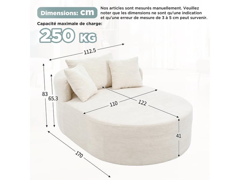 Canapé de salon, canapé pour séjour, dossier inclinable, livré monté, 122 cm, en velours, pour salon - Conforama W