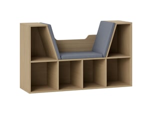 Bibliothèque banc 2 en 1 design contemporain 6 casiers 3 coussins fournis 102l x 30l x 61h cm chêne gris