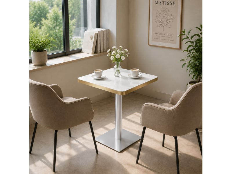  Table de salle à manger carrée pour 2 à 4 personnes avec piètement métal, effet marbre blanc, 60 × 60 × 74 cm  - Conforama C