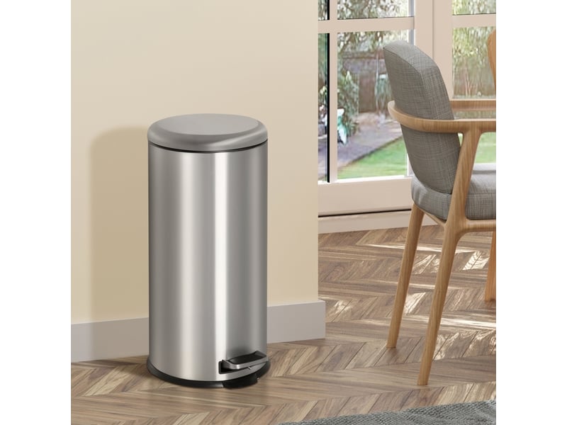  Poubelle à pédale 30 l en acier inoxydable argenté, couvercle à fermeture lente et seau amovible  - Conforama B