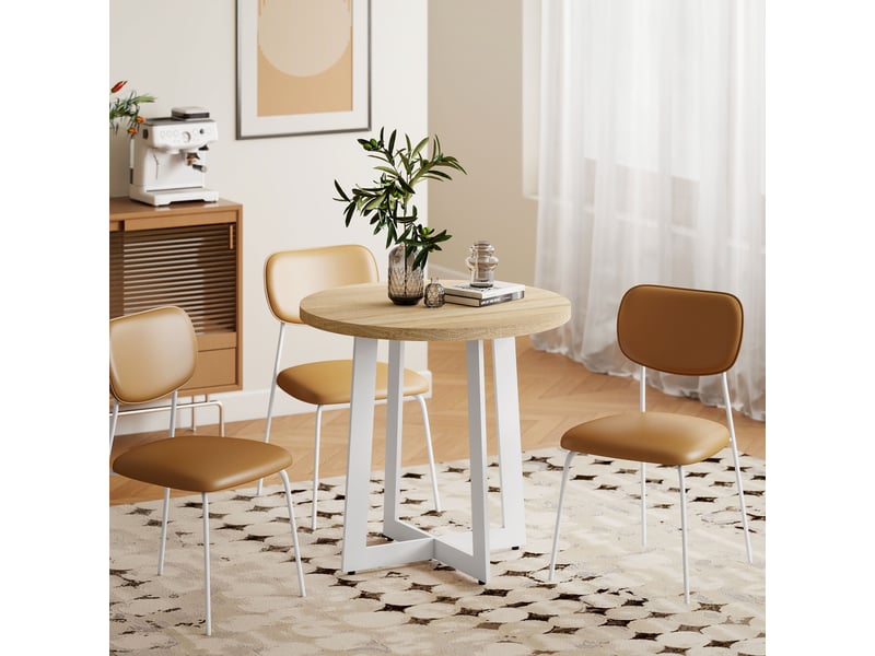 Table de salle à manger ronde pour 4 personnes, table de cuisine avec plateau en bois et piètement croisé en acier, ø80 x 75 cm, chêne  - Conforama C