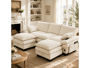 Canapé modulable, canapé 3 places – poches latérales, en velours tricoté, mousse haute densité, beige, port usb
