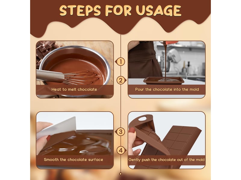 Lot de 2 moules à chocolat en silicone avec 1 grattoir, 2 moules à chocolat profonds, anti adhésif our bricolage de noix chocolat - Conforama E