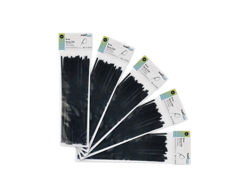  Colliers de serrage fabrilamp util lot de 100 2,5 x 200 mm nylon 66 noir 188125209 - Conforama A