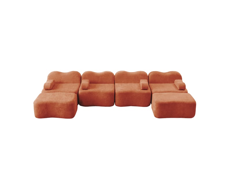  Canapé modulable 4 places en forme de u avec rangement intégré et velours orange pour salon moderne  - Conforama A