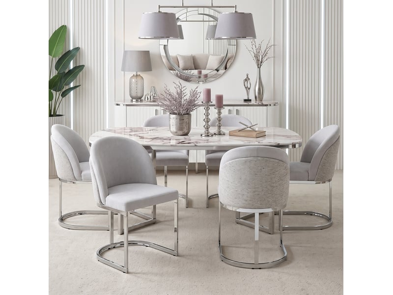  Lot de 4 chaises de salle à manger en chenille gris clair et argenté, style moderne  - Conforama C
