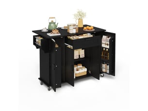 Desserte de cuisine 120x70x95 cm plateau rabattable mdf noir