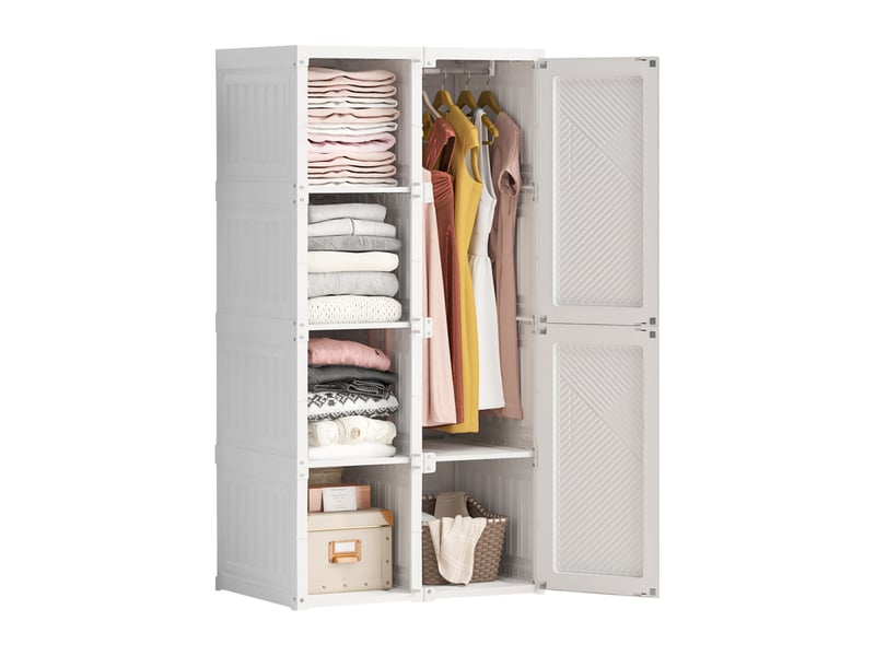  Armoire pliante portable 6 portes, 8 compartiments et 1 tringle - blanc - 136x69x50 cm - grande capacité 470l  - Conforama A