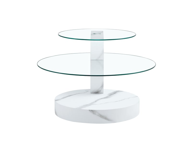  Table basse à 2 plateaux en verre trempé avec structure mdf et finition marbre blanc pour salon, 78,5 × 79 × 24,5 cm  - Conforama A