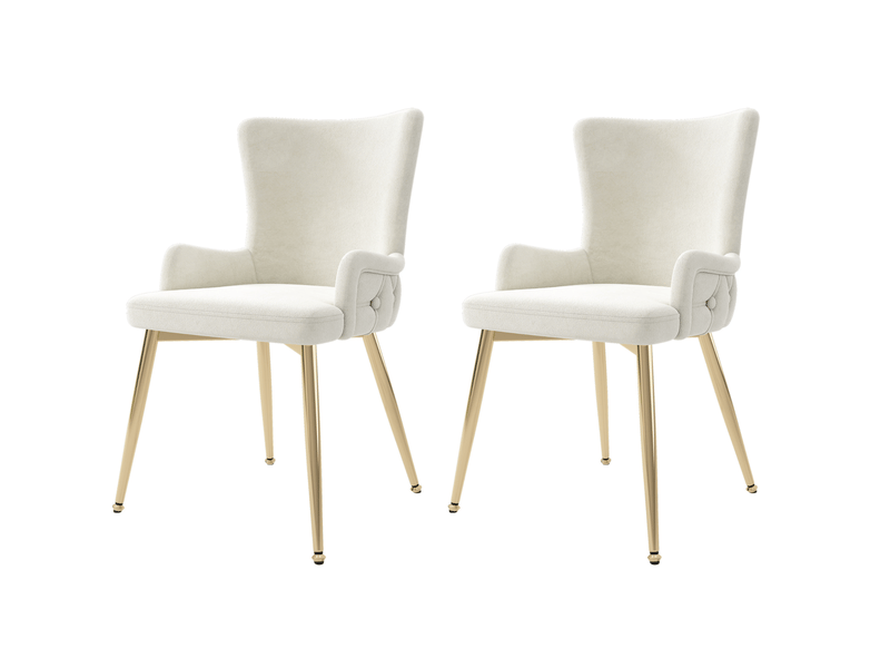  Lot de 2 chaises 55x45x85cm avec pieds en métal, polyvalentes, douces et confortables, velours, beige et doré  - Conforama A
