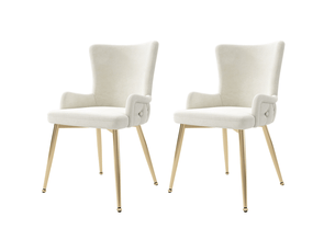 Lot de 2 chaises 55x45x85cm avec pieds en métal, polyvalentes, douces et confortables, velours, beige et doré