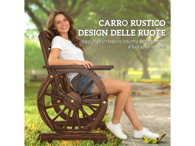 Chaise de jardin en bois à lattes, dossier et accoudoirs inclinés, 66 x 55 x 90 cm, couleur bois brûlé - Conforama E
