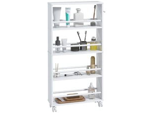 Étagère multifonctionnelle à roulettes, format étroit, 4 compartiments, 45 x 15 x 91 cm, blanche