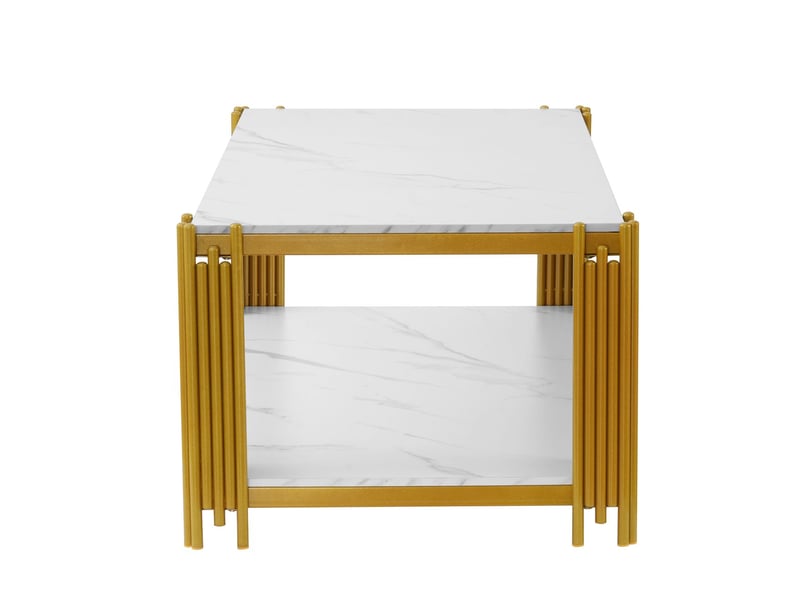  Table basse table de salon plateau effet marbre forme rectangulaire pieds en métal style moderne blanc et doré  - Conforama C
