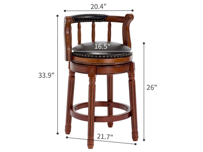  Tabouret de bar pivotant, tabouret noir avec pieds en bois, en cuir  - Conforama C