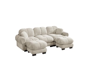 Canapé panoramique en u 3 places modulaire avec ottomane - lpospi - coussins matelassés chenille kaki clair