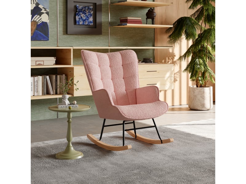  Fauteuil à bascule, fauteuil à bascule avec dossier, fauteuil inclinable avec accoudoirs, fauteuil à bascule, fauteuil rembourré pour salon, chambre, balcon, teddy (rose)  - Conforama E
