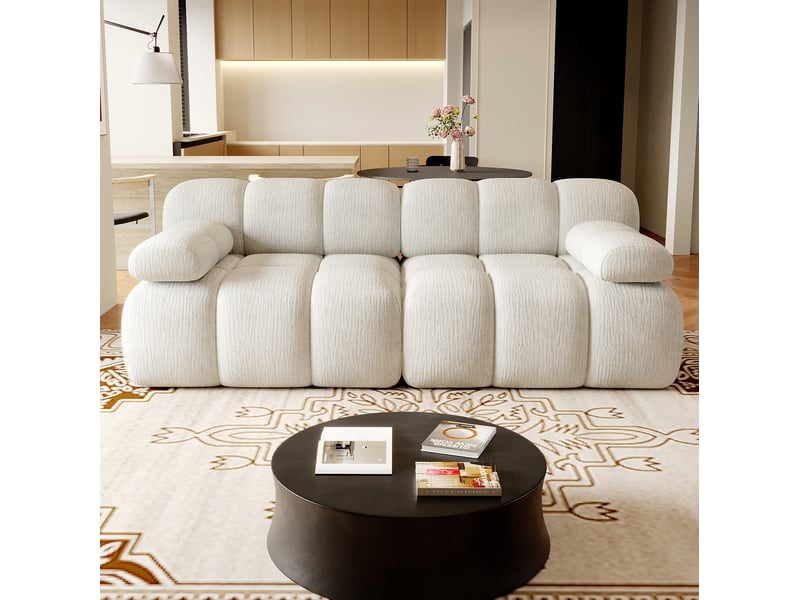  Canapé droit 2 places blanc en tissu, mousse haute élasticité sans montage, idéal pour un salon accueillant  - Conforama E