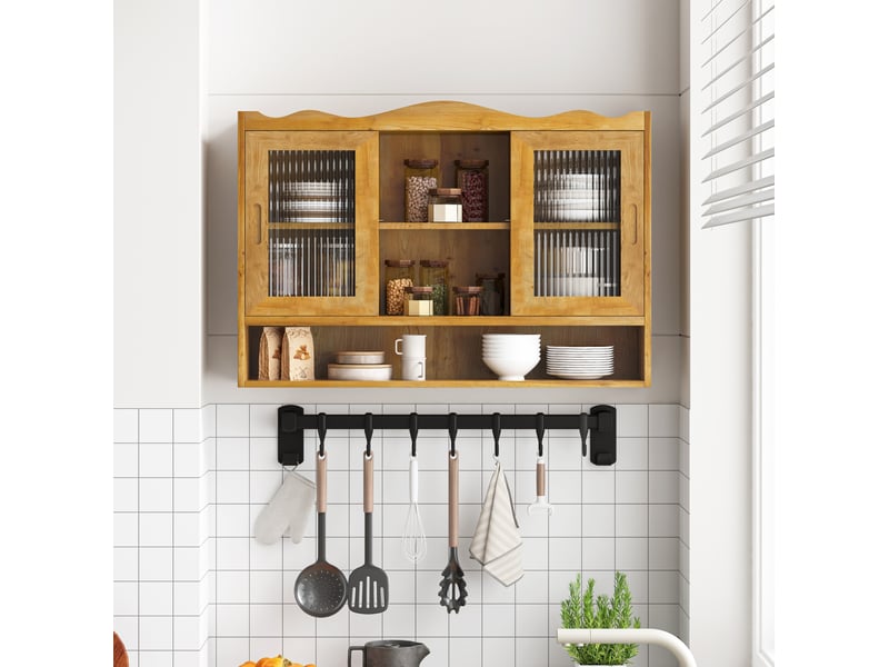  Armoire murale à 2 portes coulissantes avec étagères amovibles et 3 niveaux de rangement pour salle de bain, cuisine  - Conforama B