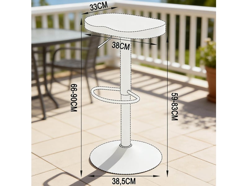  Tabouret de bar 66-90x33x38.5 cm pivotant, hauteur réglable, chaise de bar, structure en bois et métal, couleur blanc  - Conforama C