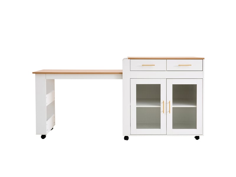 Îlot de cuisine extensible avec rangement et prises usb 177x60x89,5 cm blanc - Conforama E