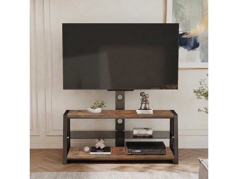  Meuble tv avec support intégré compatible avec téléviseurs de 32 à 65 pouces, 116x42x125cm, mdf et métal, marron  - Conforama B