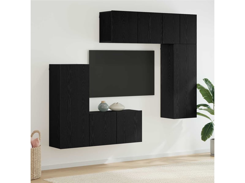  Unité murale de tv 5 pcs chêne noir bois d'ingénierie shl69184  - Conforama B