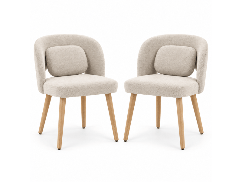  Lot de 2 chaises de salle à manger 46x46x77,5 cm, dossier ergonomique en velours, assise rembourrée, pieds en hévéa massif, charge 150 kg, beige  - Conforama A