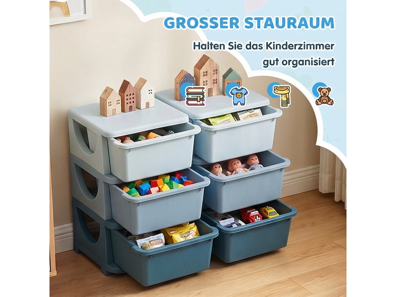  Boîte de rangement pour enfants, 3 tiroirs, bleue  - Conforama E