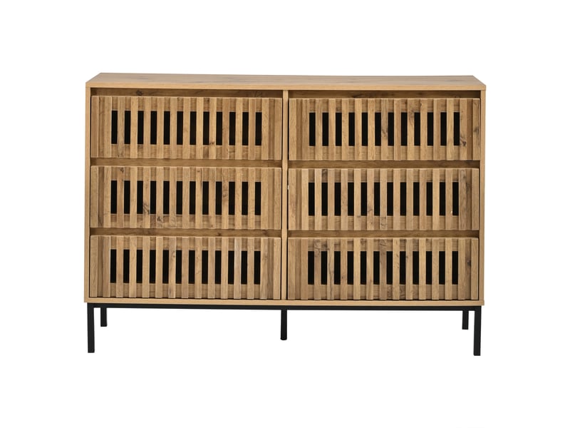  Commode 6 tiroirs en mdf et panneau de particules coloris bois naturel 120x40x81 cm  - Conforama A