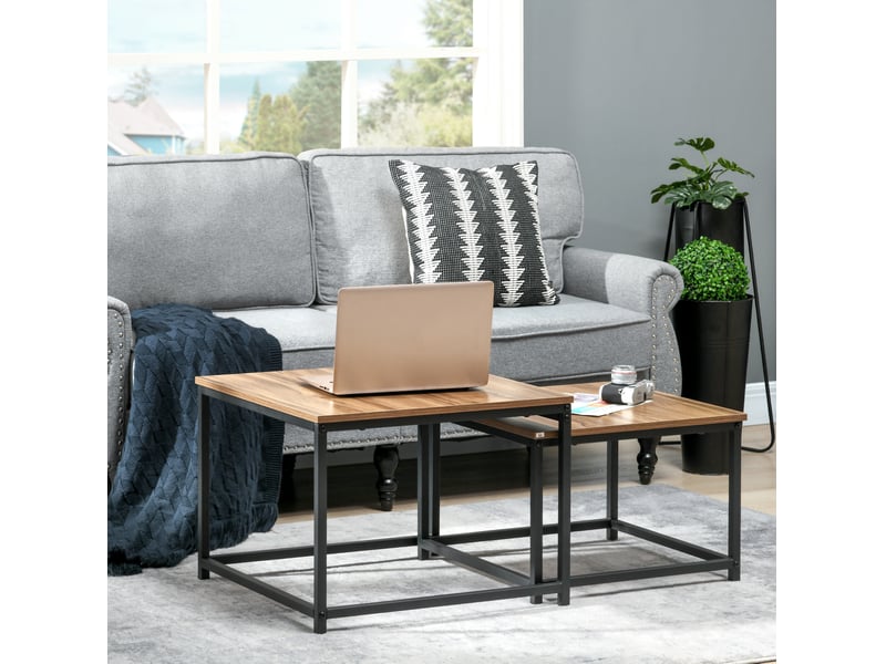  Lot de 2 tables basses gigognes 60x60x45 cm style industriel panneau de particules métal naturel  - Conforama B