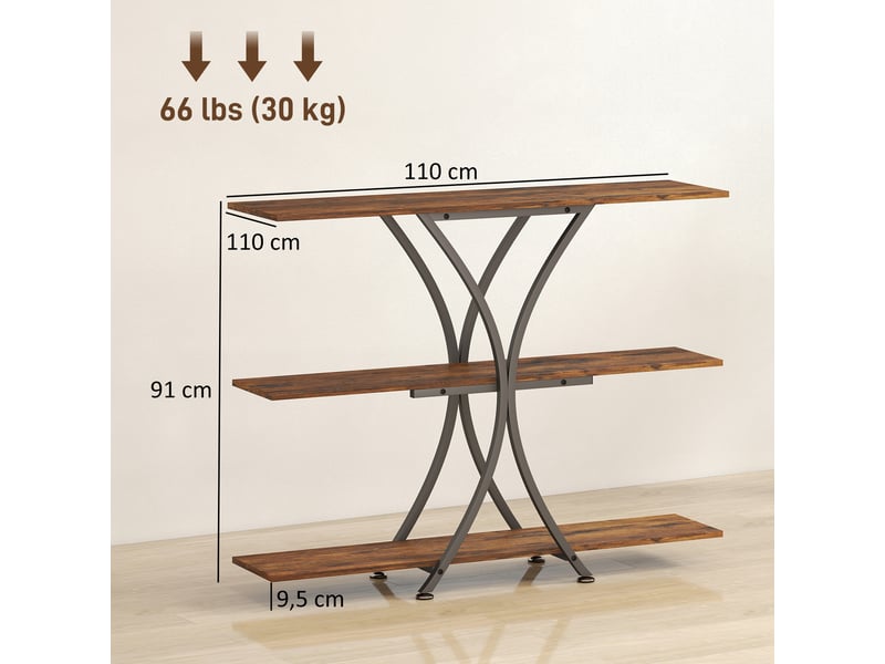  Consoletable d'appoint avec 2 étagères ouvertes et structure métallique en forme de x, style industriel, marron rustique  - Conforama E