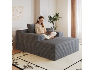 Canapé modulable velours côtelé 115 x 159 cm, avec chaiselongue, assise profonde, sans montage, canapé compressé confortable