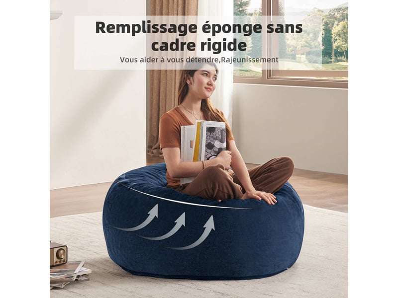  Pouf 1 place,90x90x50 cm,pliable avec housse lavable,éponge,bleu  - Conforama D