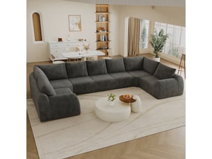 Canapé d'angle panoramique fixe <strong>STILVORA</strong> <strong></strong> 7 places Tissu gris foncé