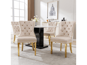 Lot de 4 chaises de salle à manger,50,5x45x95 cm,velours,beige et doré