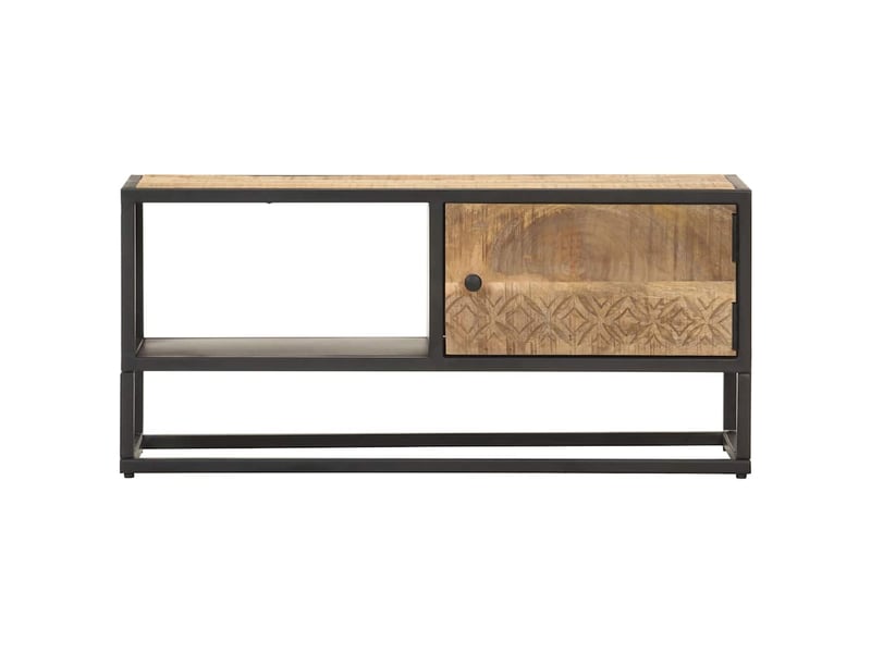  Meuble tv - banc tv - meuble de rangement avec porte sculptée 90x30x40 cm bois de manguier brut  - Conforama A