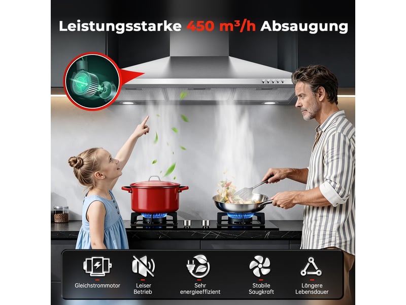 Hotte aspirante murale 90 cm en acier inoxydable, débit d'air 450 m³h, éclairage led et fonctionnement évacuation ou recyclage - Conforama B