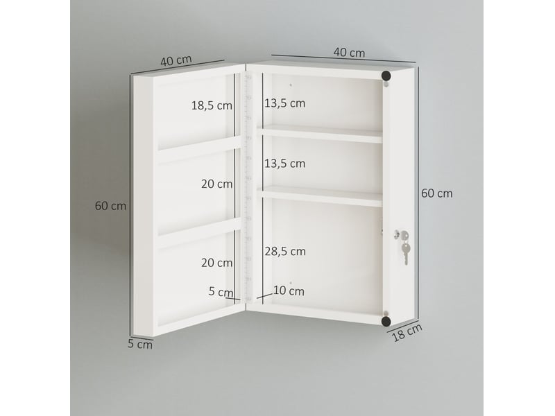  Armoire à pharmacie murale 40x18x60 cm verrouillable à 6 compartiments métal blanc  - Conforama E