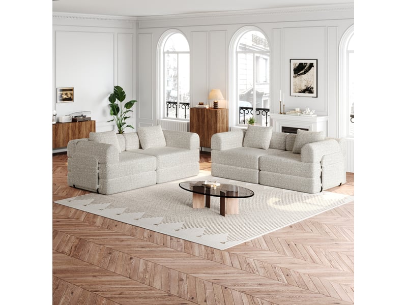  Canapé modulable modenvie 4 places convertible en lit avec rangement dans l'accoudoir, tissu chenille kaki, 183,8 x 91,4 x 69,8 cm  - Conforama D