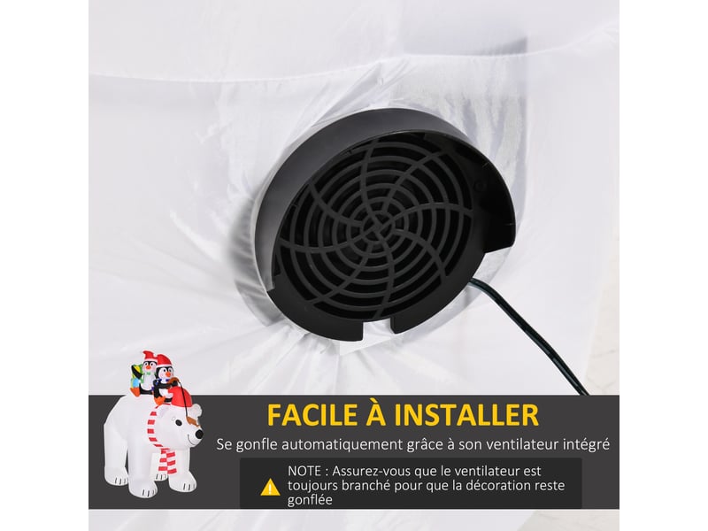  Ours polaire gonflable de noël avec lumières led décoration gonflable de noël imperméable avec 2 pingouins 206cm  - Conforama W