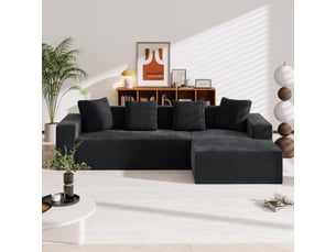 Canapé d'angle compressé réversible fixe <strong>KORFEE</strong> <strong></strong> 3 places Velours côtelé Noir