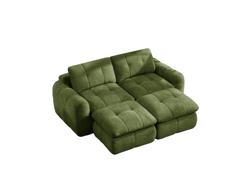  Canapé modulable 2 places avec 2 ottomans sans structure rigide en chenille vert  - Conforama A