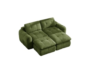 Canapé modulable 2 places avec 2 ottomans sans structure rigide en chenille vert