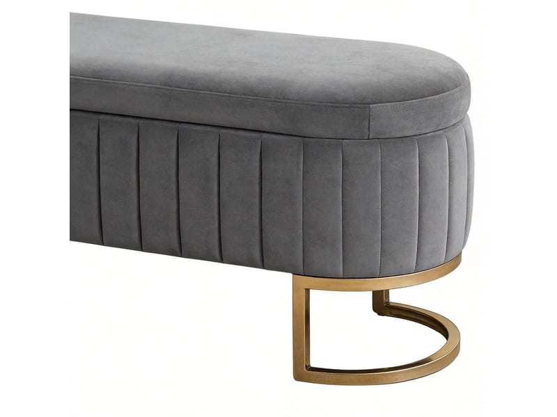  Banc de lit en velours avec rangement 129,5 x 42 x 46 cm gris clair, pieds en métal doré pour chambre  - Conforama E