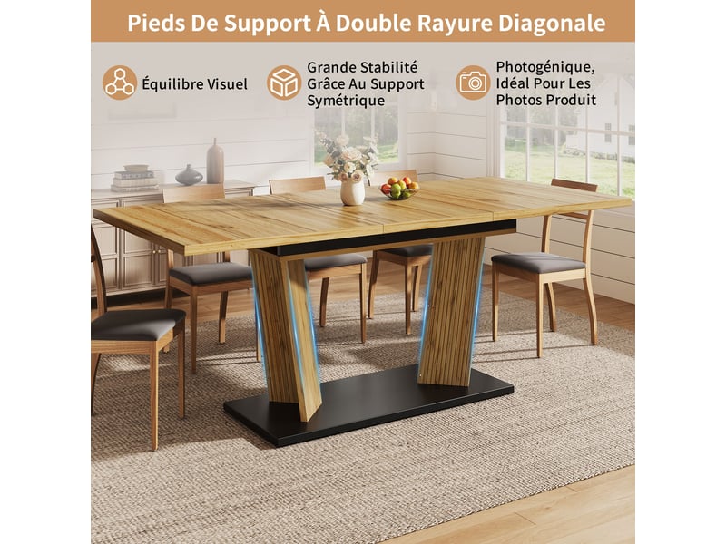  Table à manger extensible chêne, rangement, étagères réglables, design moderne, usage quotidien, pratique - mdf - 160x80x76cm  - Conforama B