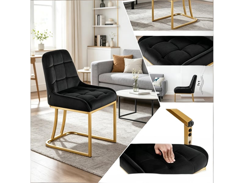  Lot de 2 chaises de salle à manger,avec structure métal doré,velours,noir  - Conforama E